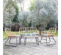 Happy Garden Salon de jardin Tiga en résine tressée 4 places – coussins gris
