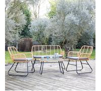 Happy Garden Salon de jardin Tiga en résine tressée 4 places – coussins gris