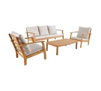 sweeek - Salon de Jardin USHUAIA 5 Places écru en Bois d'acacia. Un canapé. Une Table. Deux fauteuils