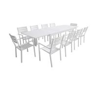 Happy Garden – Salon de jardin Venezia extensible 180/300 en aluminium 10 places – Blanc