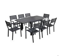 Happy Garden Salon de jardin Venezia extensible 90/180 aluminium anthracite 8 places gris