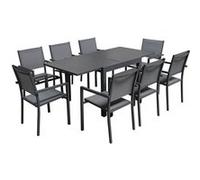 Happy Garden Salon de jardin VENEZIA extensible 90/180 textilène gris 8 places aluminium anthracite