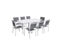 Happy Garden Salon de jardin VENEZIA extensible 90/180 en textilène gris 8 places aluminium blanc