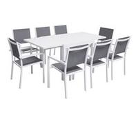 Happy Garden Salon de jardin VENEZIA extensible 90/180 en textilène gris 8 places aluminium blanc