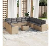 Salon de jardin vidaXL 12 pièces avec coussins beige résine tressée beige G