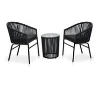 vidaXL Ensemble de bistro 3 pièces Noir Résistant aux intempéries Avec coussins