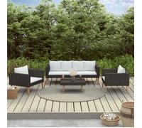 vidaXL Salon de jardin 4 pcs avec coussins Résine tressée Noir