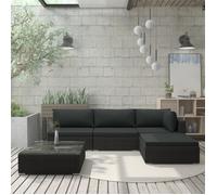 Salon de jardin - vidaXL - 5 pcs - Résine tressée - Noir - Coussins confortables