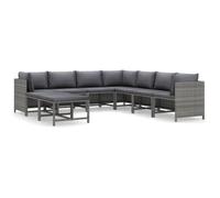vidaXL Salon de jardin 9 pcs résine tressée coussins amovibles repose-pied multifonction Gris