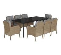 Salon de jardin vidaxl 9 pieces beige rotin 200 x 100 x 74 cm