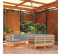 Vidaxl Salon De Jardin 9 Pcs Avec Coussins Gris Bois De Pin Solide Gris
