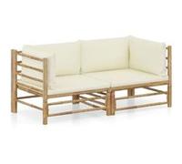 Salon de jardin Vidaxl bambou beige 2 pieces 2 personnes Blanc G