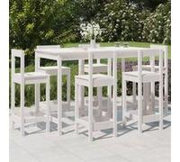 Salon de jardin bois massif blanc 7 pieces 6 personnes