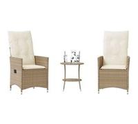 vidaXL Ensemble de bistro 3 pcs avec coussins – Résine tressée beige – Jardin