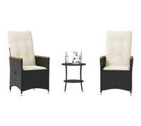 vidaXL Ensemble Bistro 3 pièces avec coussins Noir Poly Rattan