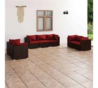 Vidaxl Salon De Jardin 7 Pcs Avec Coussins Résine Tressée Marron Marron