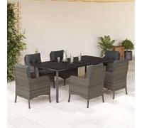 Vidaxl Ensemble À Manger De Jardin Et Coussins 7 Pcs Gris Rotin