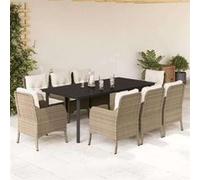 Salon de jardin vidaxl rotin 9 pieces beige 200 x 100 x 74 cm