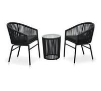 Ensemble de Bistro 3 pcs avec Coussins Rotin PE Noir Mobilier Jardin vidaXL