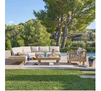 Hespéride - Salon de Jardin Xenia Acacia - 6 Places - Coussins Déhoussables - Tissu Déperlant - Mobilier Extérieur pour Terrasse Balcon Patio