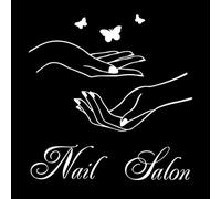 Salon de manucure Une paire de mains et un papillon Stickers muraux en vinyle Blanc 54 x 54,4 cm Ne pas endommager la surface du mur