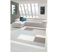 Salon Designer Tapis Contemporain Tapis Tapis à Poils avec la Couleur des Diamants Contour coupées Motif Pastel Bleu crème Beige Größe 60x110 cm