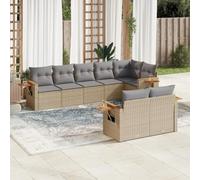 Salon d'extérieur, 8 pièces, ensemble de canapé de jardin, avec coussin, beige, en polyrotin, pour balcon, intérieur et extérieur, terrasse, arrière-cour