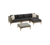 tectake® Ensemble Salon de Jardin Exterieur en Poly Rotin Modulable Bain de Soleil 4 Places 1 Canapé 1 Tabouret Pouf et 1 Table de Jardin, Mobilier de Jardin pour Amenagement Balcon Terrasse Veranda