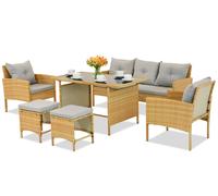 Salon en techno rotin avec poufs Bari Garden Point beige