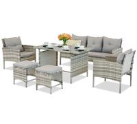 Salon en techno rotin avec poufs Bari Garden Point gris clair