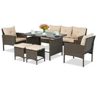 Salon en techno rotin marron avec poufs Bari Garden Point