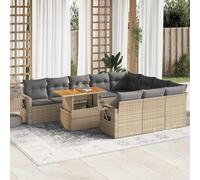 Salon jardin 11 pièces résine tressée beige avec coussins gris clair modulable pour terrasse balcon patio avec rangement sac résistant à l'eau table réglable pour apéritif réception détente