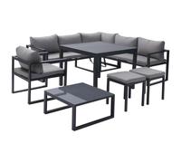 Salon modulable ibiza, 7 places, tissu gris, alu anthracite