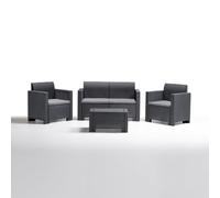 Salon Nebraska 2 Rotin Anthracite Sofa Fauteuils Table Jardin Extérieur