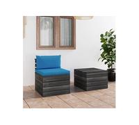Salon palette de jardin 2 pcs avec coussins Bois de pin massif