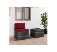 Vidaxl Salon Palette De Jardin 2 Pcs Avec Coussins Bois De Pin Massif