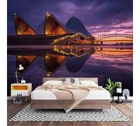 Salon Papier Peint Art 300x210 cm Violet HD Papier Peint Panoramique | Intissé Poster Geant Mural, Vue Nocturne De La Ville Moderne pour Chambre mur de fond du Canapé Murale Décoration Wallpaper