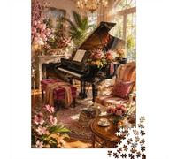Salon Piano Fleurs Puzzle, 1000 Pièces Jeu D'intérieur Adulte | 38x26cm Carton, Exercice Mental, Ajustement Précis, Amateurs De Puzzles, Réduction Du Stress