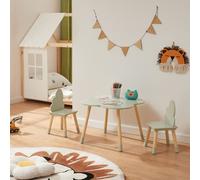 Salon pour enfants 'Epim' table et 2 chaises avec design de nuages pin + MDF vert menthe
