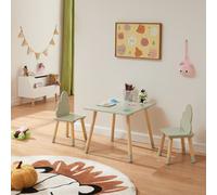 Salon pour enfants 'Hovle' table + 2 chaises avec design de nuages pin+MDF vert menthe
