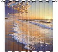 Salon Rideau Occultant 2 Pièces 117L X 229H cm, Il y a Aussi des Vagues Et des Plages Rideau Tenture Opaque à Oeillets Coucher de Soleil Doré Rideaux Anti UV Decoration Chambre Enfant Adult