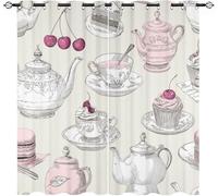 Salon Rideau Occultant 2 Pièces 140L X 225H cm, Couleur Claire Rideau Thermique Isolant Tenture Opaque à Oeillets Illustration de L'Heure Du Thé de Style RéTro Rideaux Anti UV Decoration Chambre