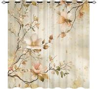 Salon Rideau Occultant 2 Pièces 140L X 245H cm, Fleurs Botaniques Rideau Thermique Isolant Tenture Opaque à Oeillets Art Doré Rideaux Anti UV Decoration Chambre Enfant Adult