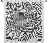 Salon Rideau Occultant 2 Pièces 140L X 245H cm, Motif ZèBre Illusion D'Optique Rideau Thermique Isolant Tenture Opaque à Oeillets Noir Et Blanc Rideaux Anti UV Decoration Chambre Enfant Adult
