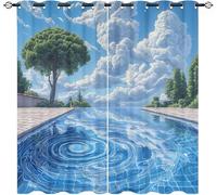 Salon Rideau Occultant 2 Pièces 75L X 166H cm, Peinture Tourbillon Piscine Rideau Thermique Isolant Tenture Opaque à Oeillets Bleu Rideaux Anti UV Decoration Chambre Enfant Adult