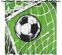 Salon Rideau Occultant 2 Pièces 75L X 166H cm, ThèMe de Football Dessiné à La Main Rideau Thermique Isolant Tenture Opaque à Oeillets Vert Rideaux Anti UV Decoration Chambre Enfant Adult