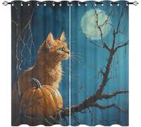 Salon Rideau Occultant 2 Pièces 91.5L X 214H cm, Peinture à l'huile d'un Chat Animal Rideau Thermique Isolant Tenture Opaque à Oeillets Bleu Foncé Rideaux Anti UV Decoration Chambre Enfant Adult
