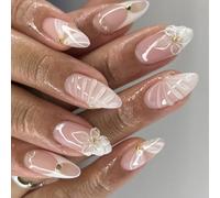 Salon Styles Faux Ongles Fleur French French Tip Amande ABS Confortable à porter toute la journée Plage Bureau Événement Outil gratuit Salon Nail Art