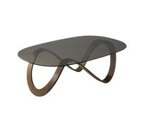 Salon Table basse ovale en bois et verre avec base incurvée Centre-table