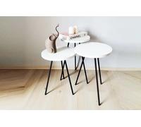 Salon Table basse Table d'appoint Set 3x Moderne Blanc MDF Pieds en métal